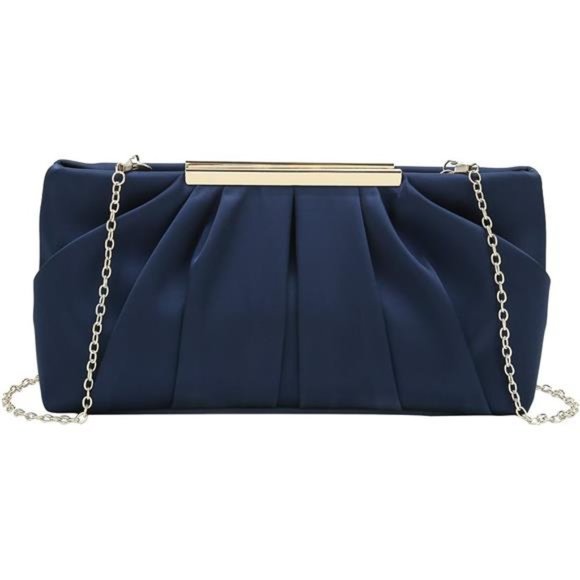 Clutch Evening Bag Elegant Pleated Satin Formal Handbag Simple Classy Purse - Picture 2 of 8